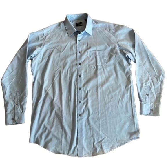 ALFANI PERFORMANCE MENS BUTTON DOWN COLLARED SHIRT LT BLUE SIZE 17 (37-38) TALL - Picture 1 of 12